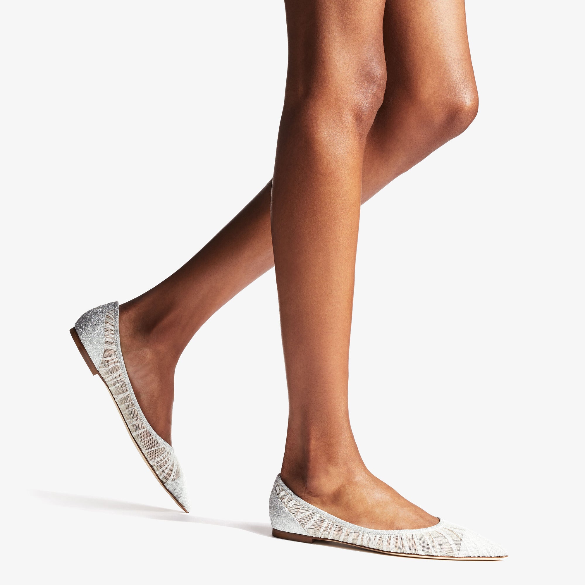 Ballerines Love plates en étoffe pailletée - Ivory & Silver