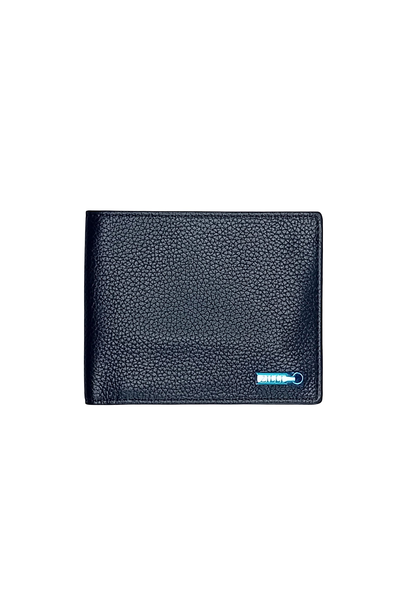 Portefeuille grainé à plaque émaillée en cuir - Noir