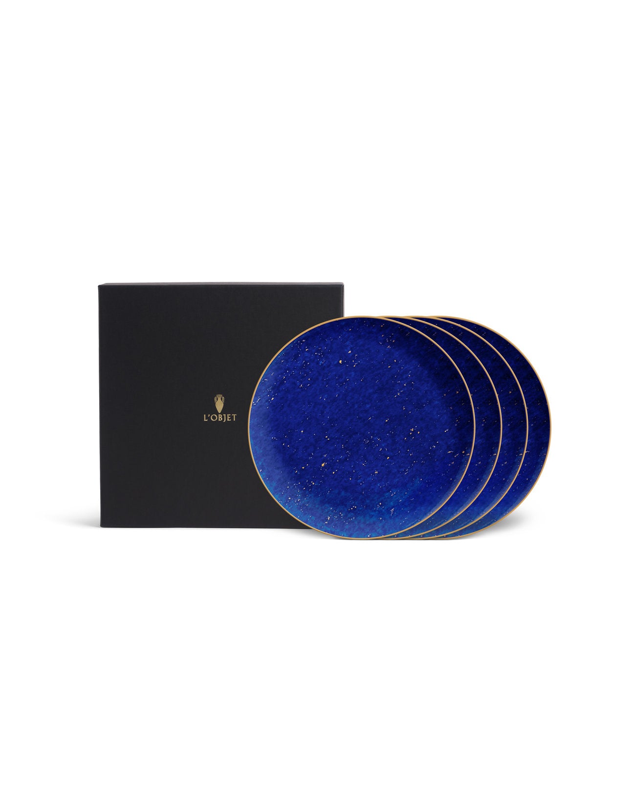 Coffret de 4 assiettes à dessert Lapis en porcelaine & or 24K - Bleu