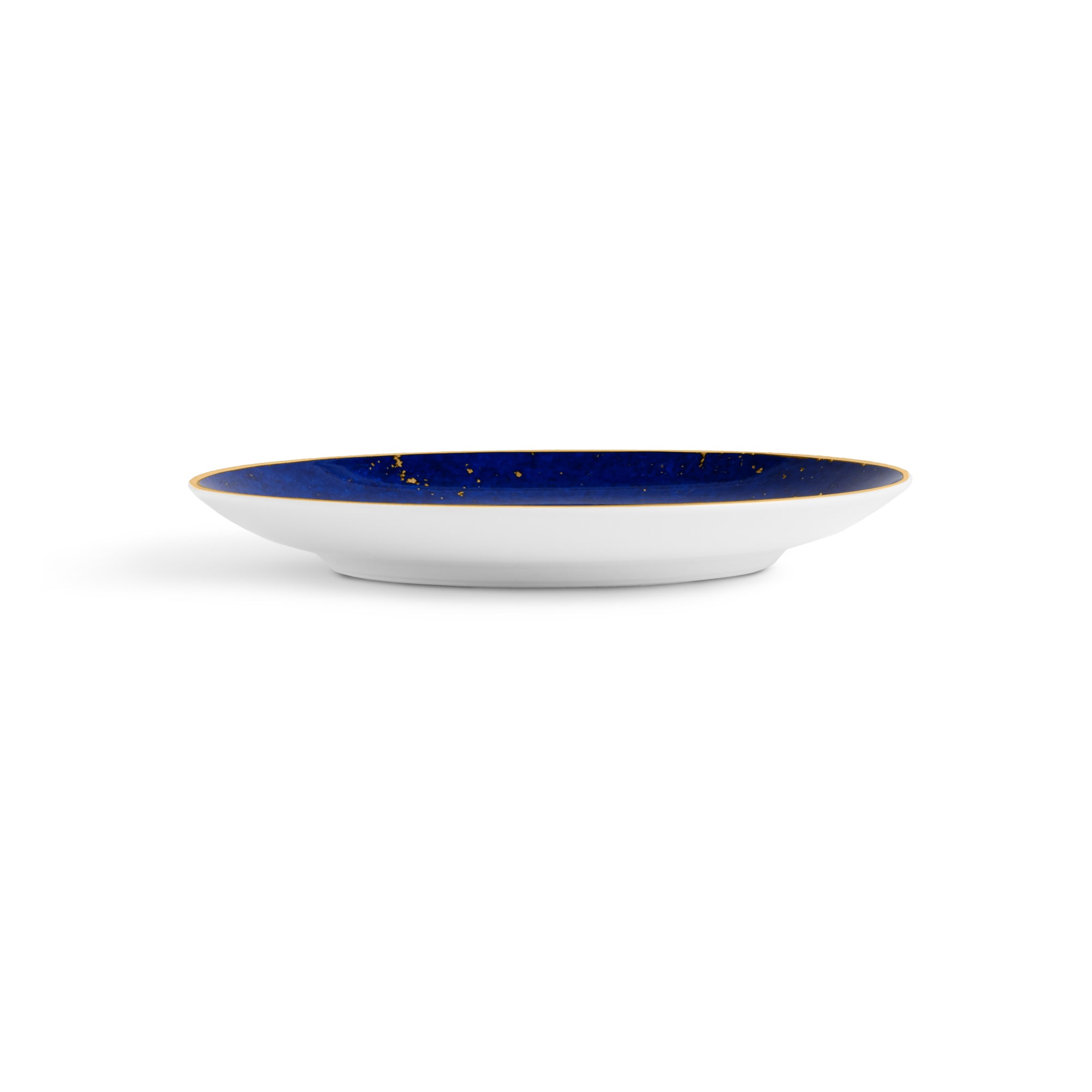 Petit plateau rond Lapis en porcelaine & or 24K - Bleu