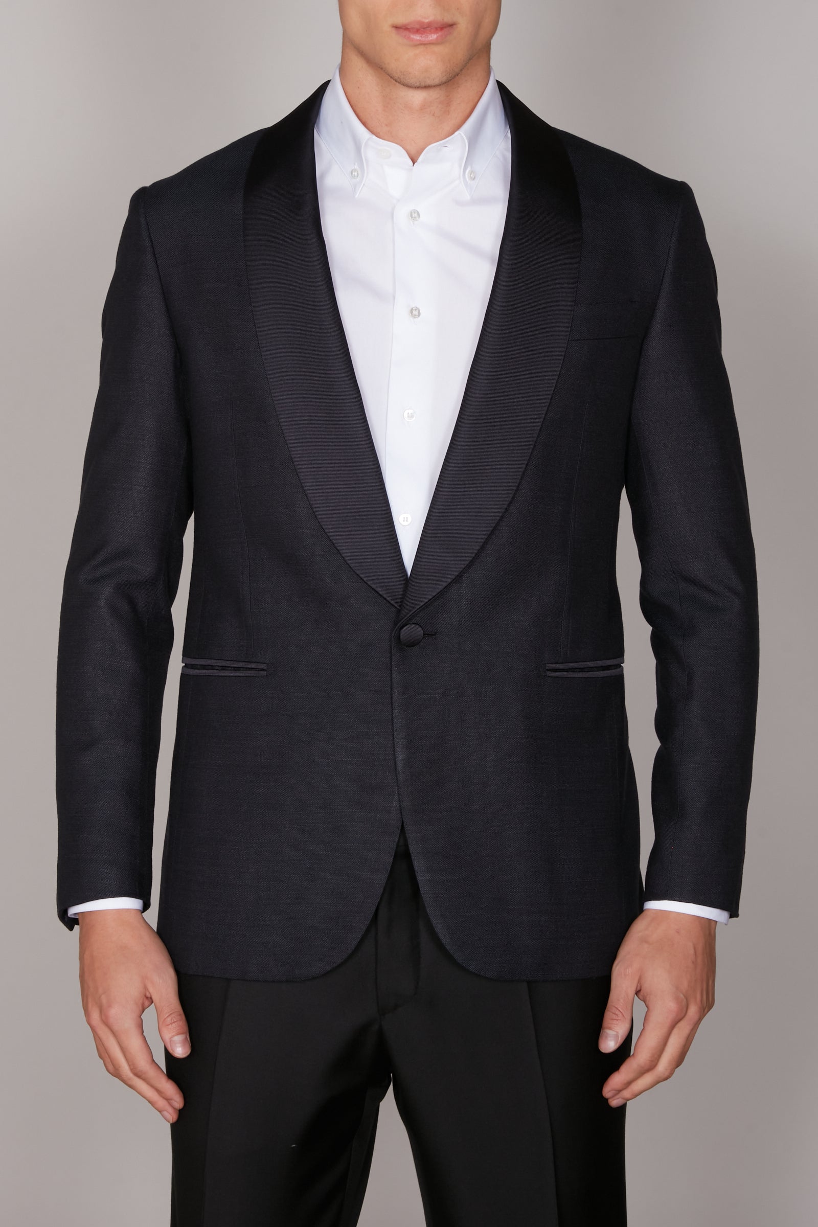 Veste de smoking à col châle satiné en soie - Noir