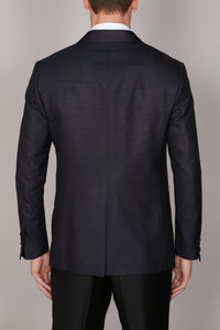 Veste de smoking à col châle satiné en soie - Noir