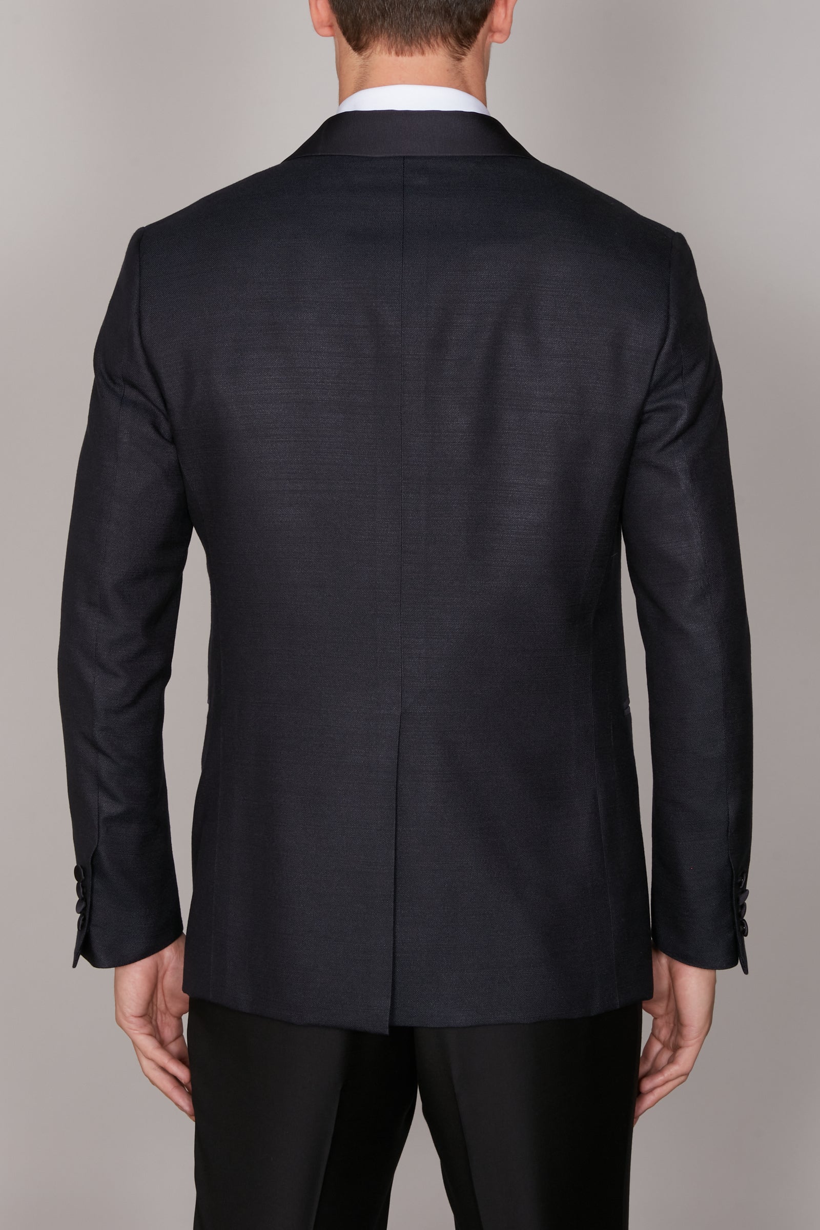 Veste de smoking à col châle satiné en soie - Noir