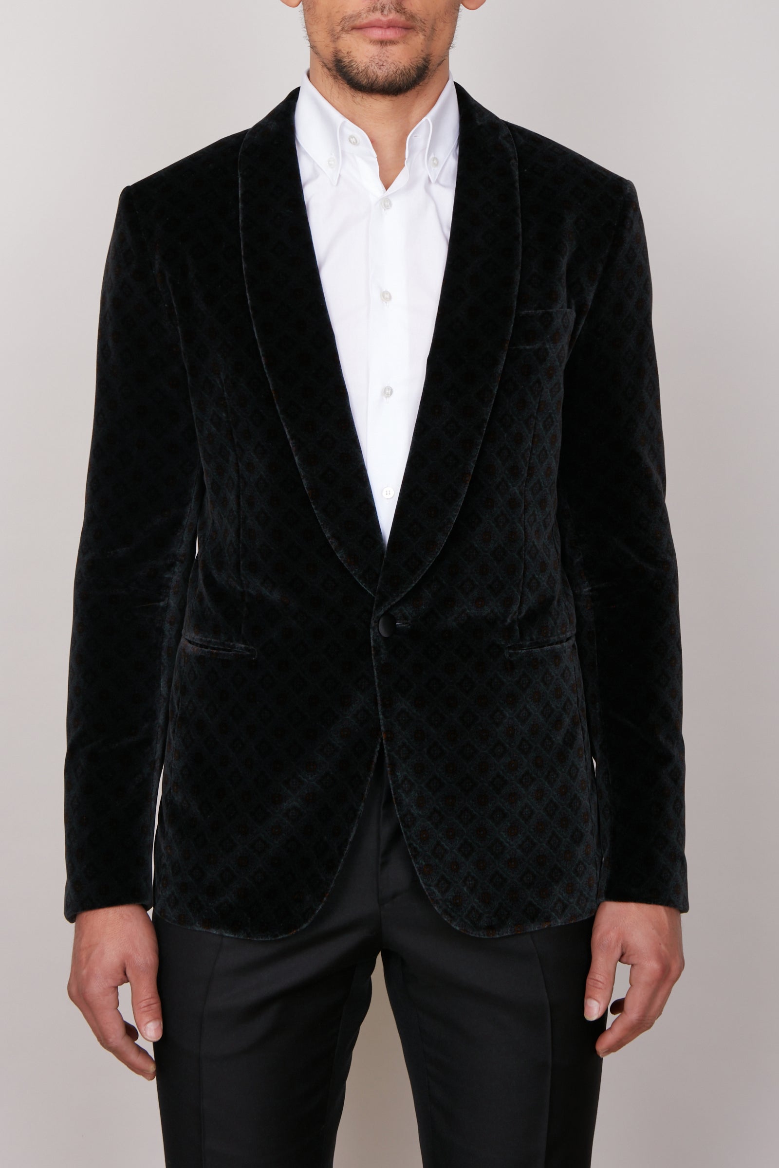 Tuxedo jacket with velvet pattern - Black