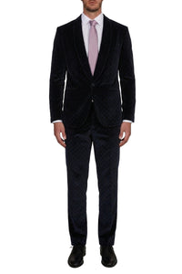 Tuxedo jacket with velvet pattern - Black