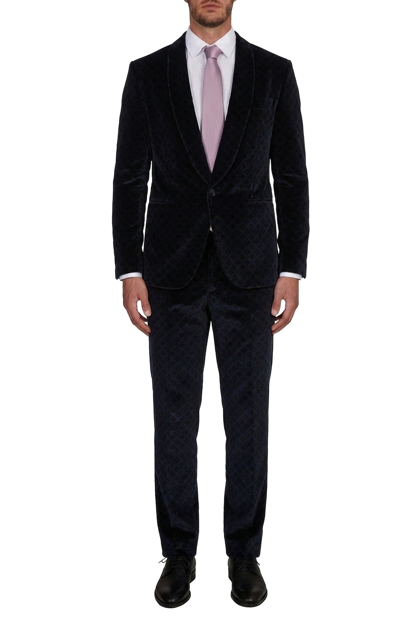 Tuxedo jacket with velvet pattern - Black