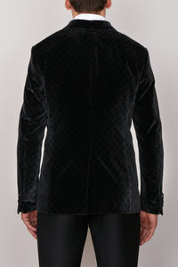 Tuxedo jacket with velvet pattern - Black