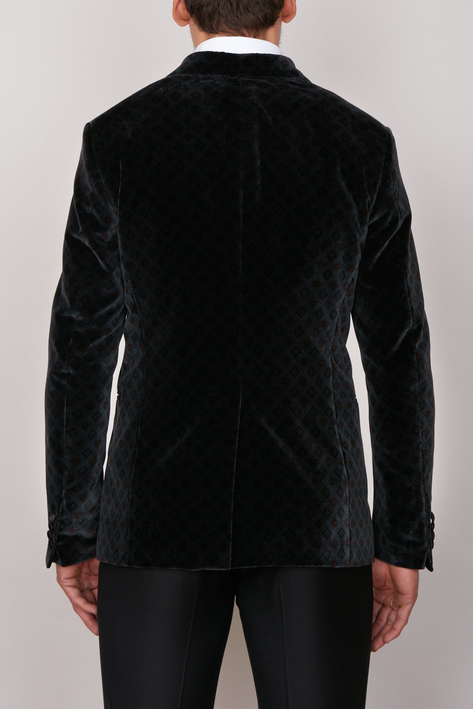 Tuxedo jacket with velvet pattern - Black