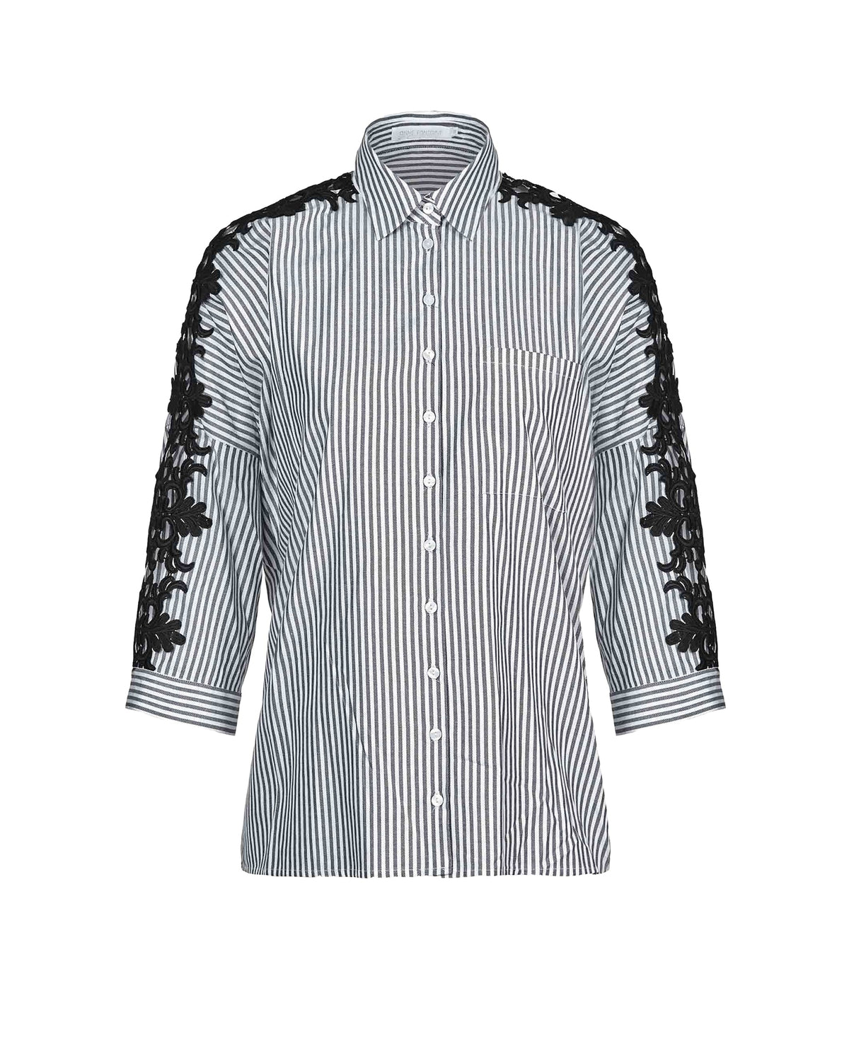 Chemise Ludivine à manches 3/4 en dentelle - Black & White