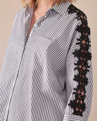 Chemise Ludivine à manches 3/4 en dentelle - Black & White