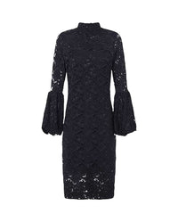 Robe Lully en dentelle à manches ballons - Noir
