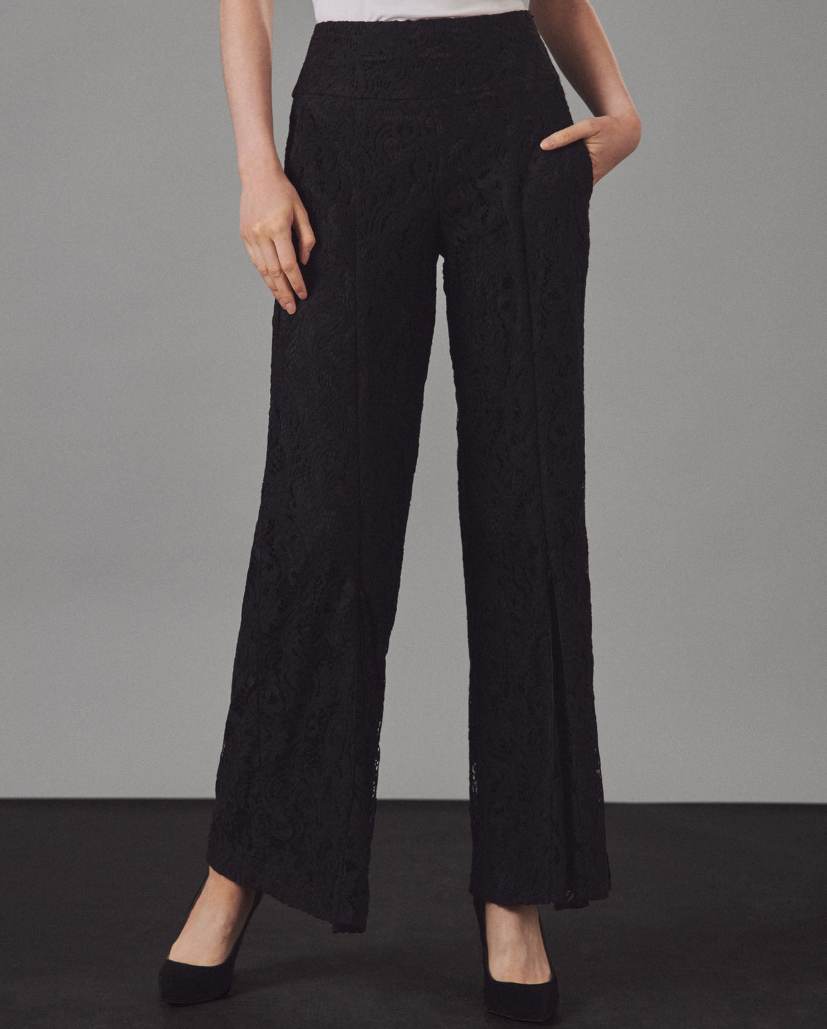 Pantalon large Lunea à dentelle - Black