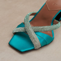 Lust 100 Mules - Crystal blue satin