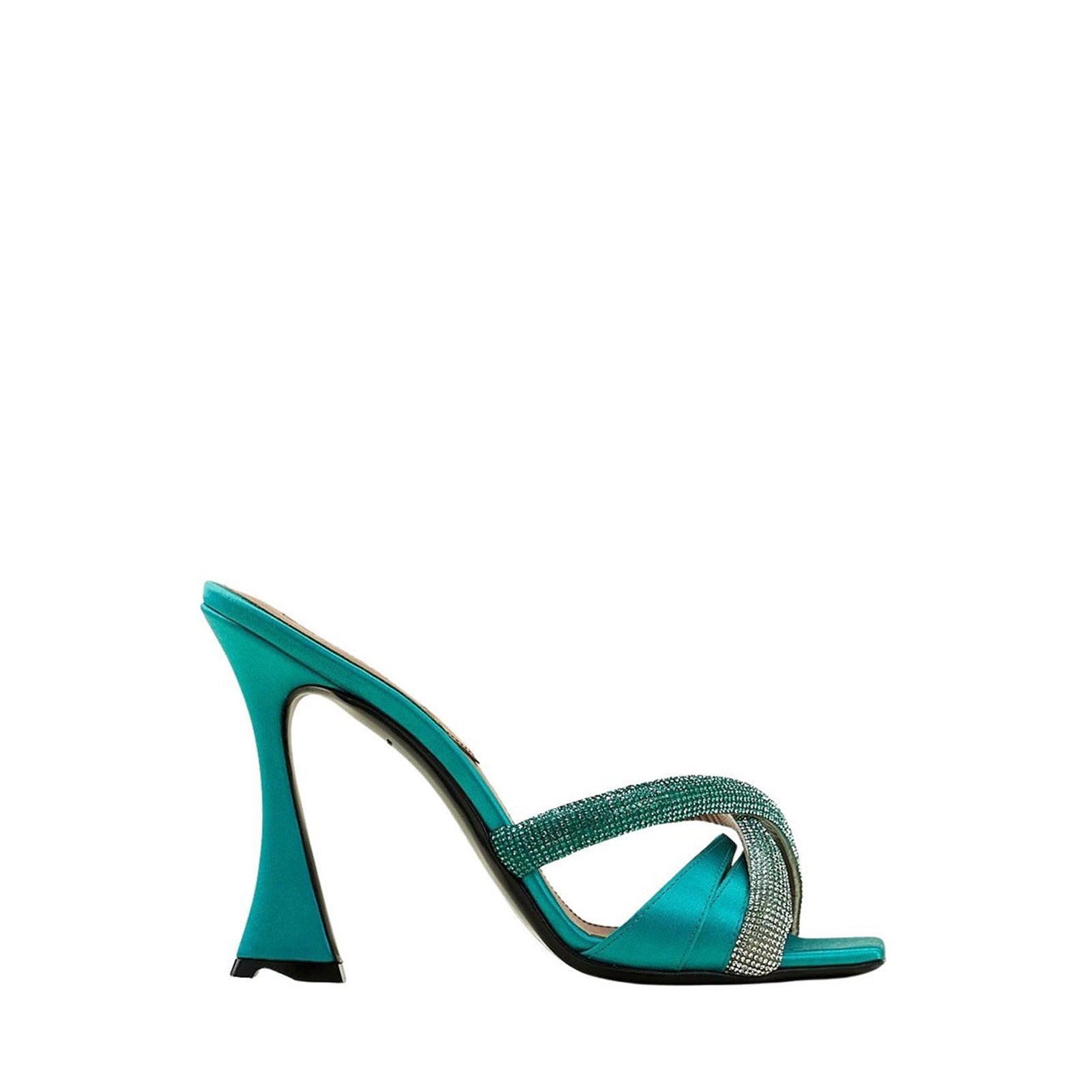 Lust 100 Mules - Crystal blue satin