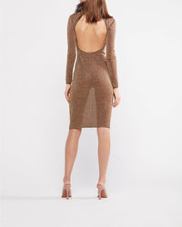 Robe midi à col plumé dos nu - Violet