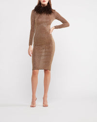 Robe midi à col plumé dos nu - Violet