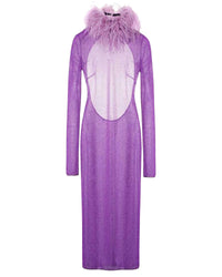 Robe midi à col plumé dos nu - Violet