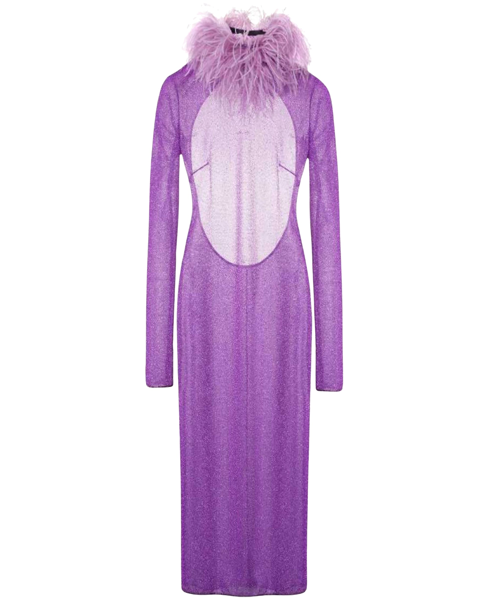 Robe midi à col plumé dos nu - Violet