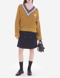 Wool blend v-neck jumper - Mustard melange