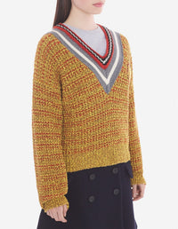 Wool blend v-neck jumper - Mustard melange