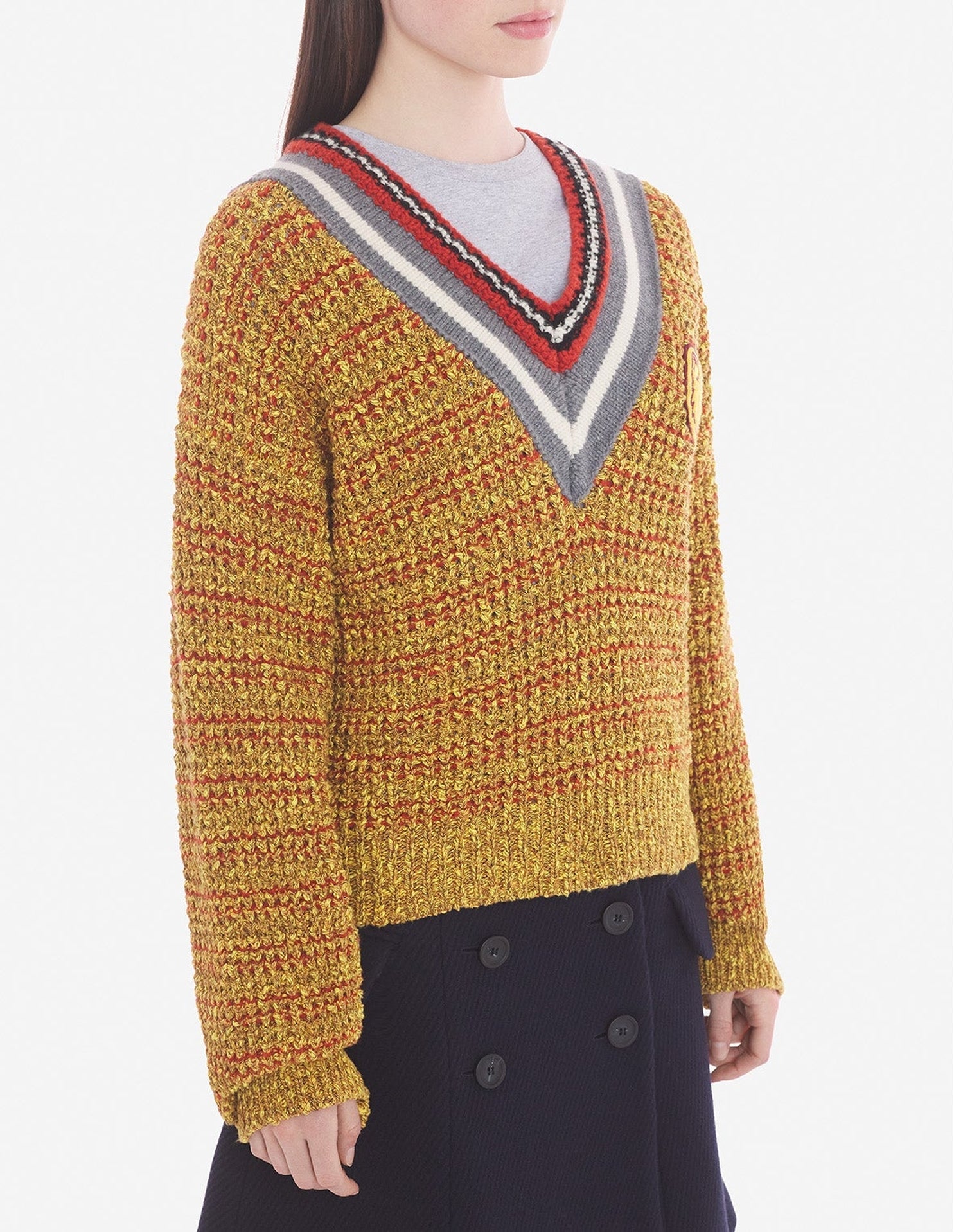 Wool blend v-neck jumper - Mustard melange