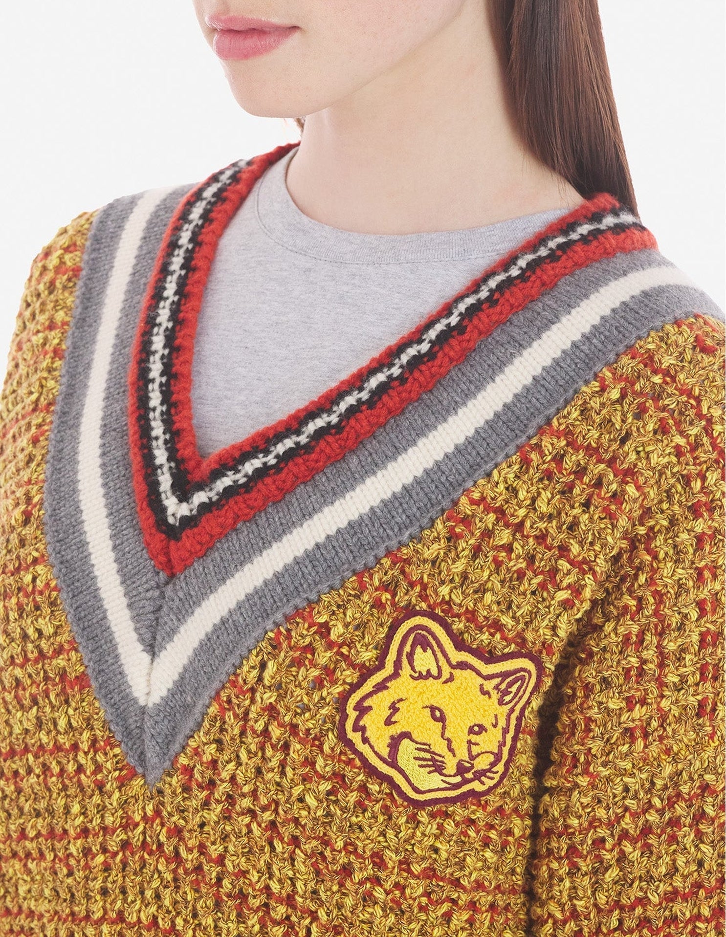 Wool blend v-neck jumper - Mustard melange