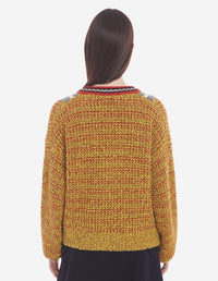 Wool blend v-neck jumper - Mustard melange