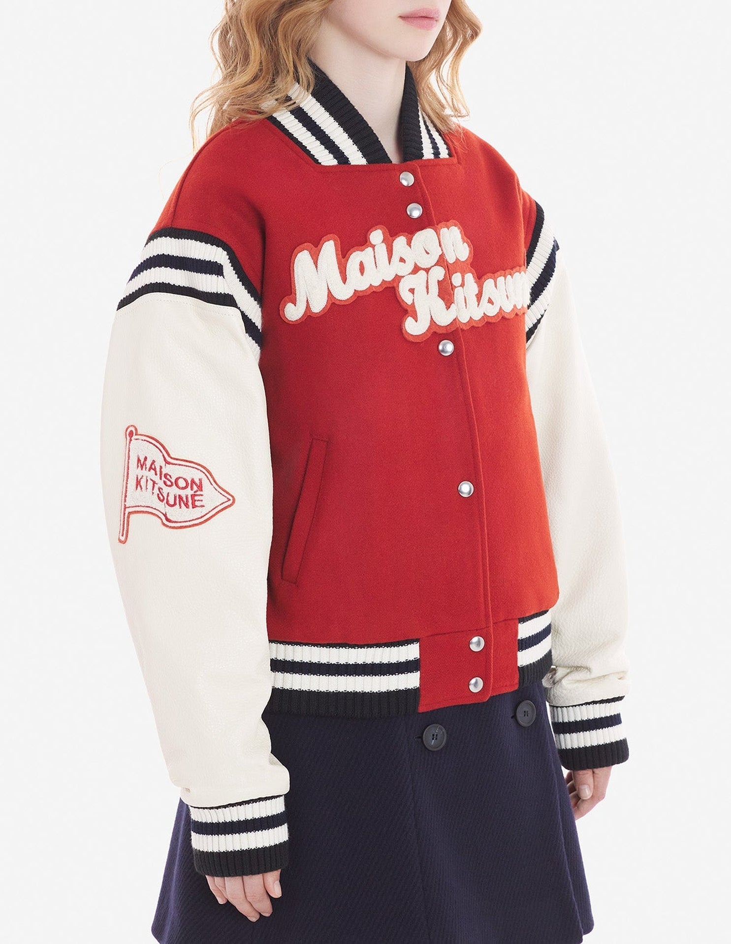 Teddy jacket in wool felt and leather - Burnt Red
