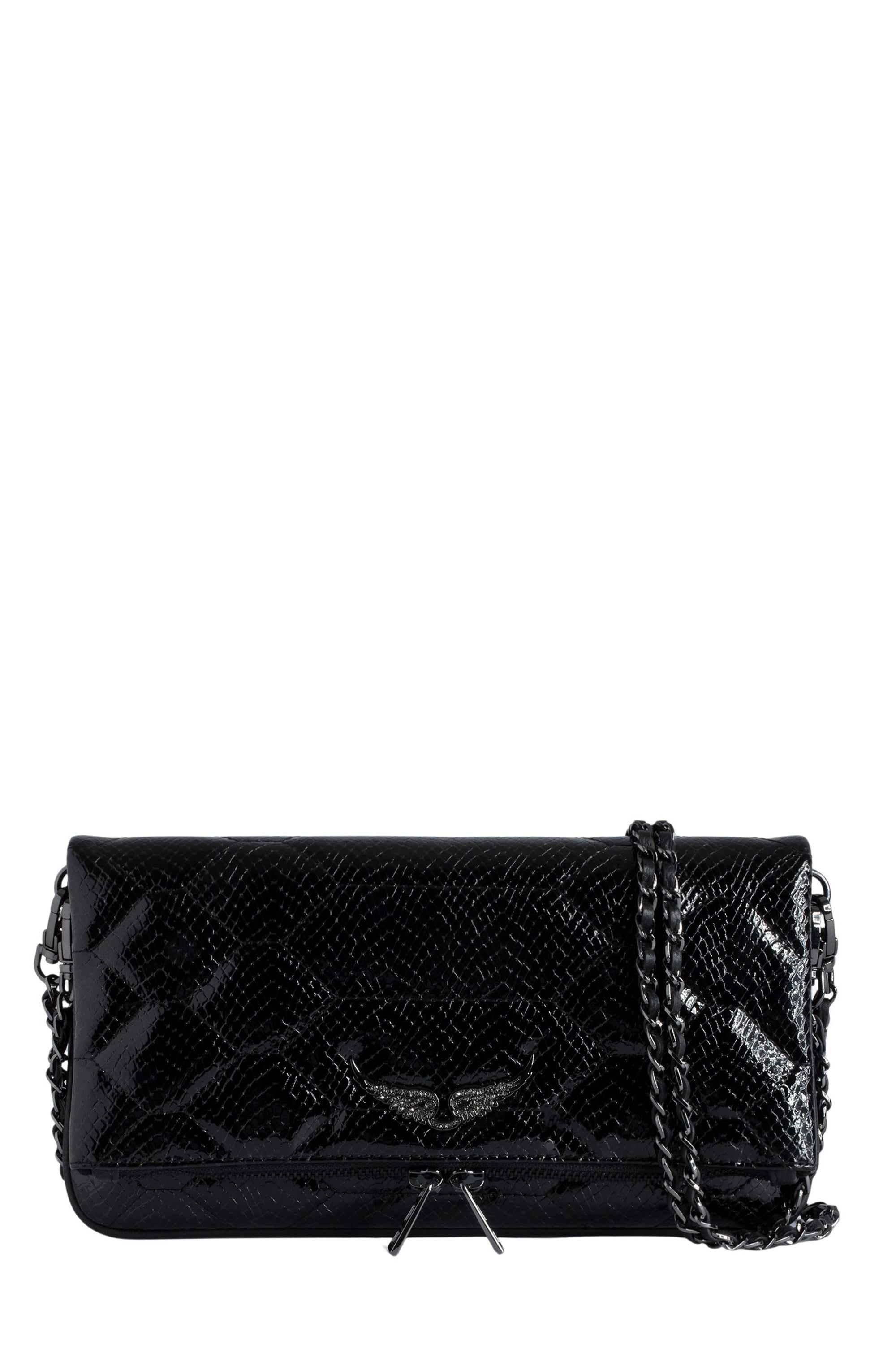 Pochette Rock Glossy Wild matelassée en cuir - Noir