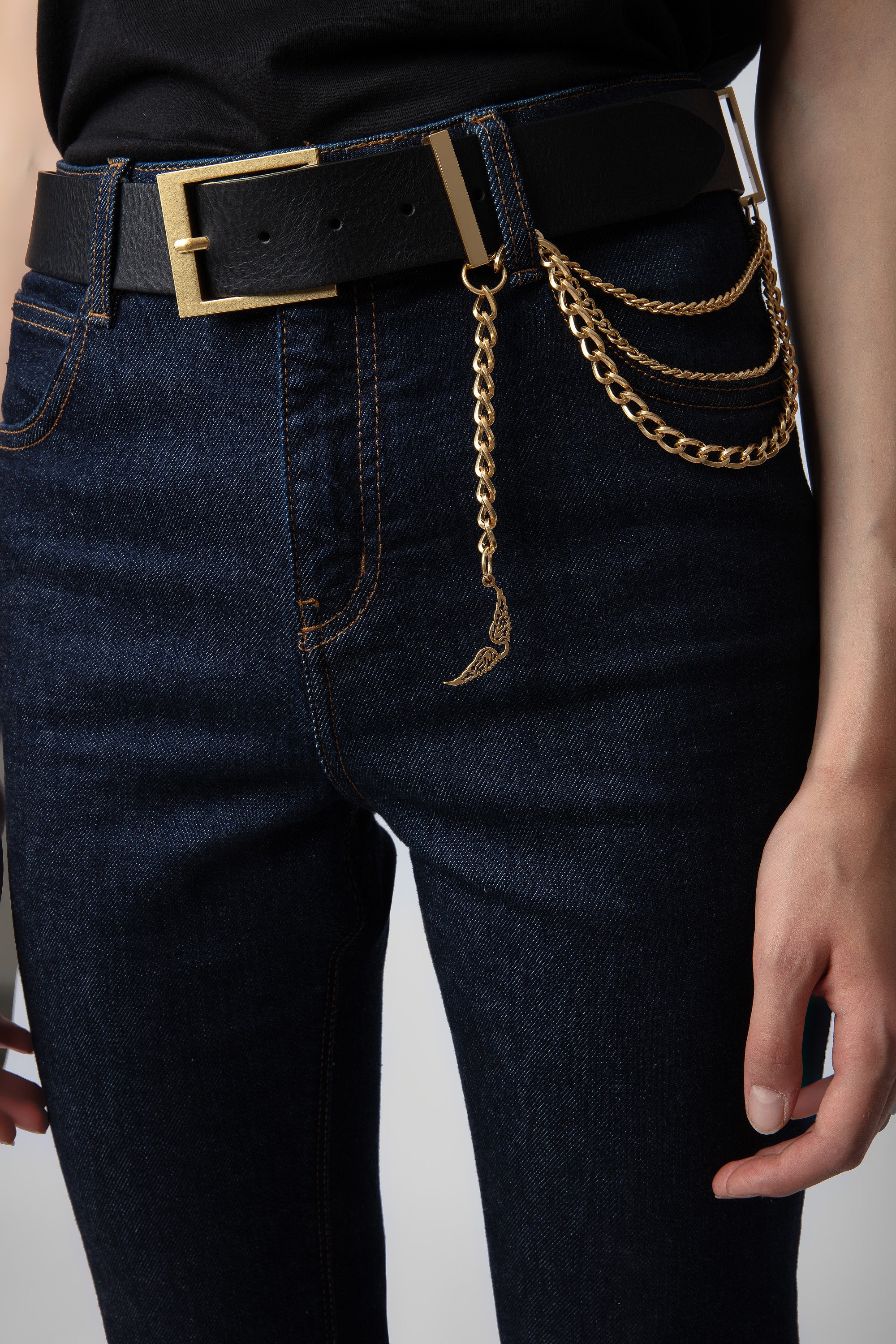 Ceinture Rock Chain en cuir - Noir