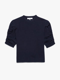 RUCHED SLEEVE CASHMERE SWEATERNAVY