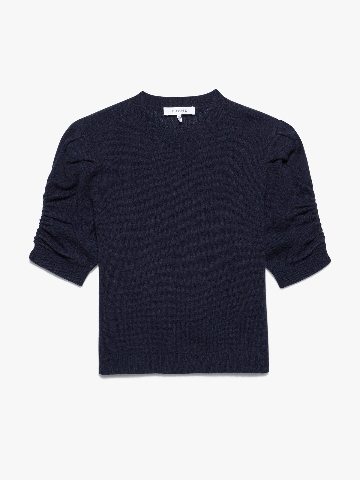 RUCHED SLEEVE CASHMERE SWEATERNAVY