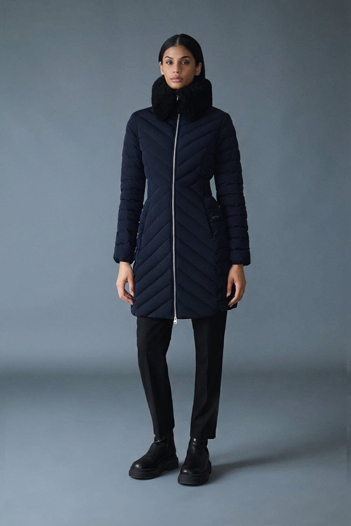Navy Ladies Light Down Coat