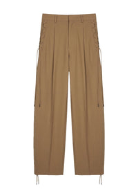 DARK BEIGE // beige pleated wide-leg trousers