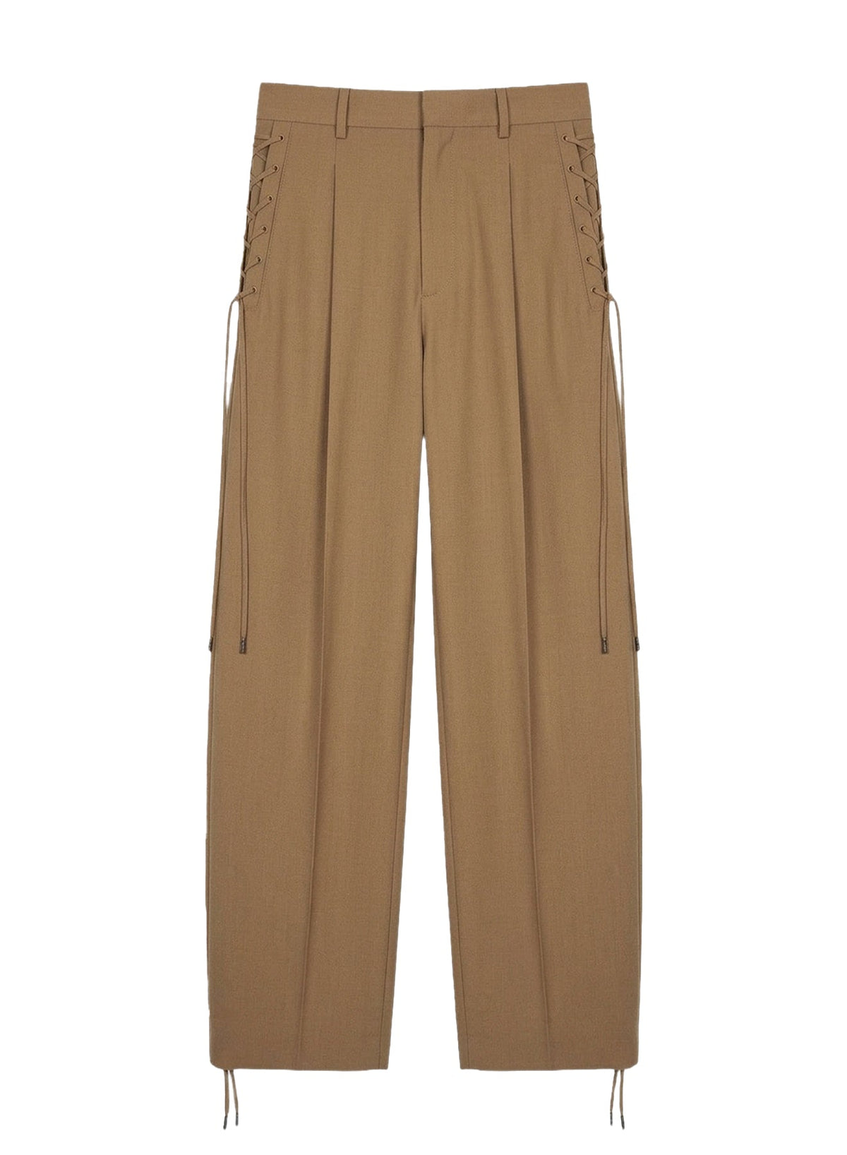 DARK BEIGE // beige pleated wide-leg trousers