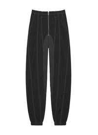 BLACK // black stitched parachute pants