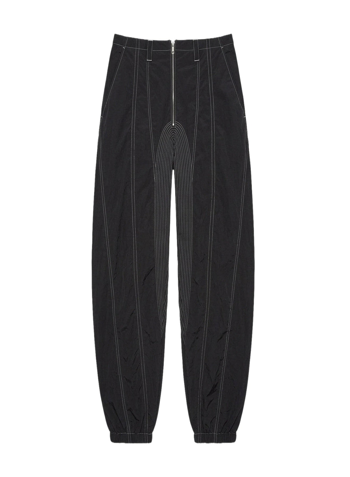 BLACK // black stitched parachute pants
