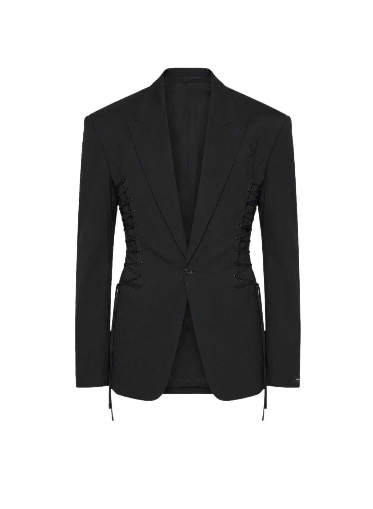 BLACK // black laced up tailored jacket