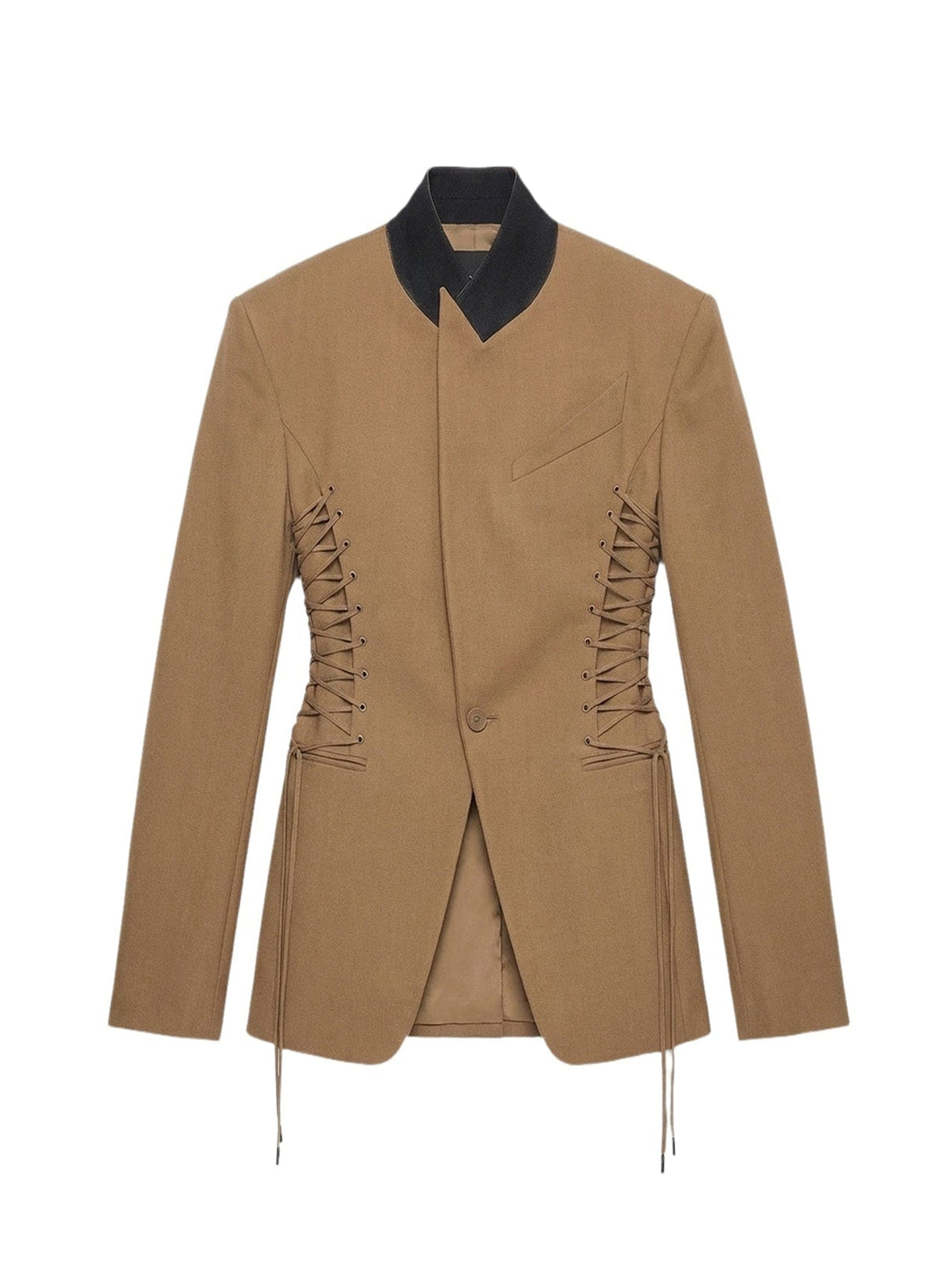 DARK BEIGE // beige laced up tailored jacket