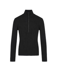 BLACK // black hook-and-eye ribbed top