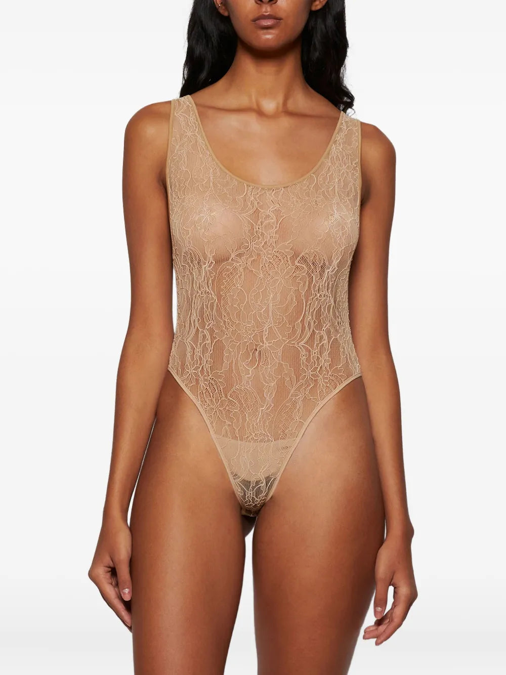 Lace Tank Bodysuit - Khaki