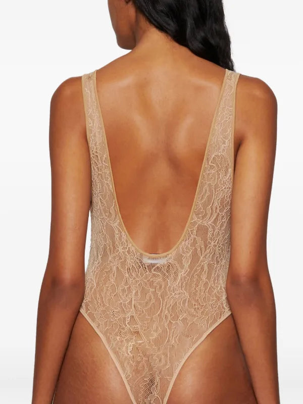 Lace Tank Bodysuit - Khaki