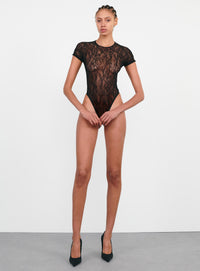 Lace Cap Sleeve Bodysuit - Black
