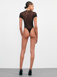 Lace Cap Sleeve Bodysuit - Black