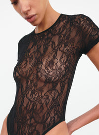 Lace Cap Sleeve Bodysuit - Black