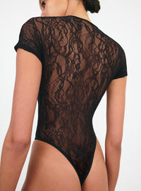 Lace Cap Sleeve Bodysuit - Black