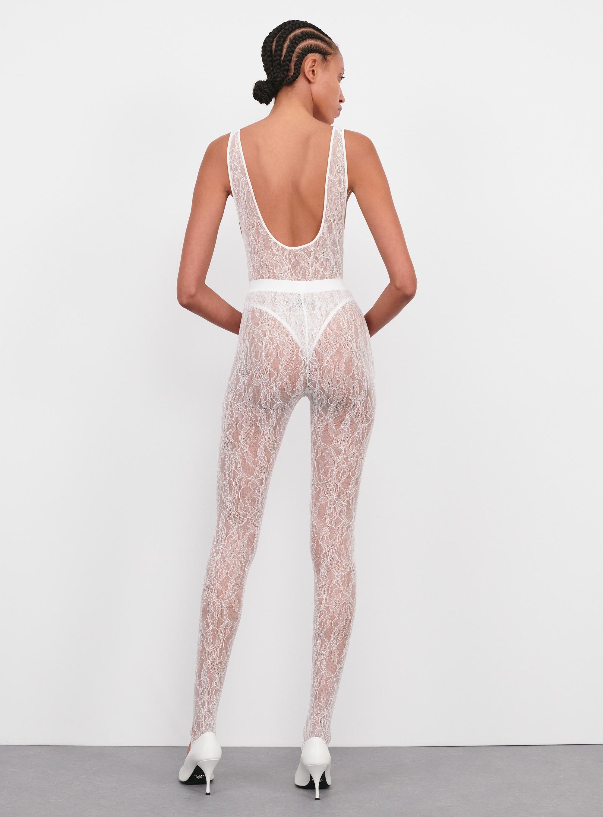 Lace Stirrup Legging - White