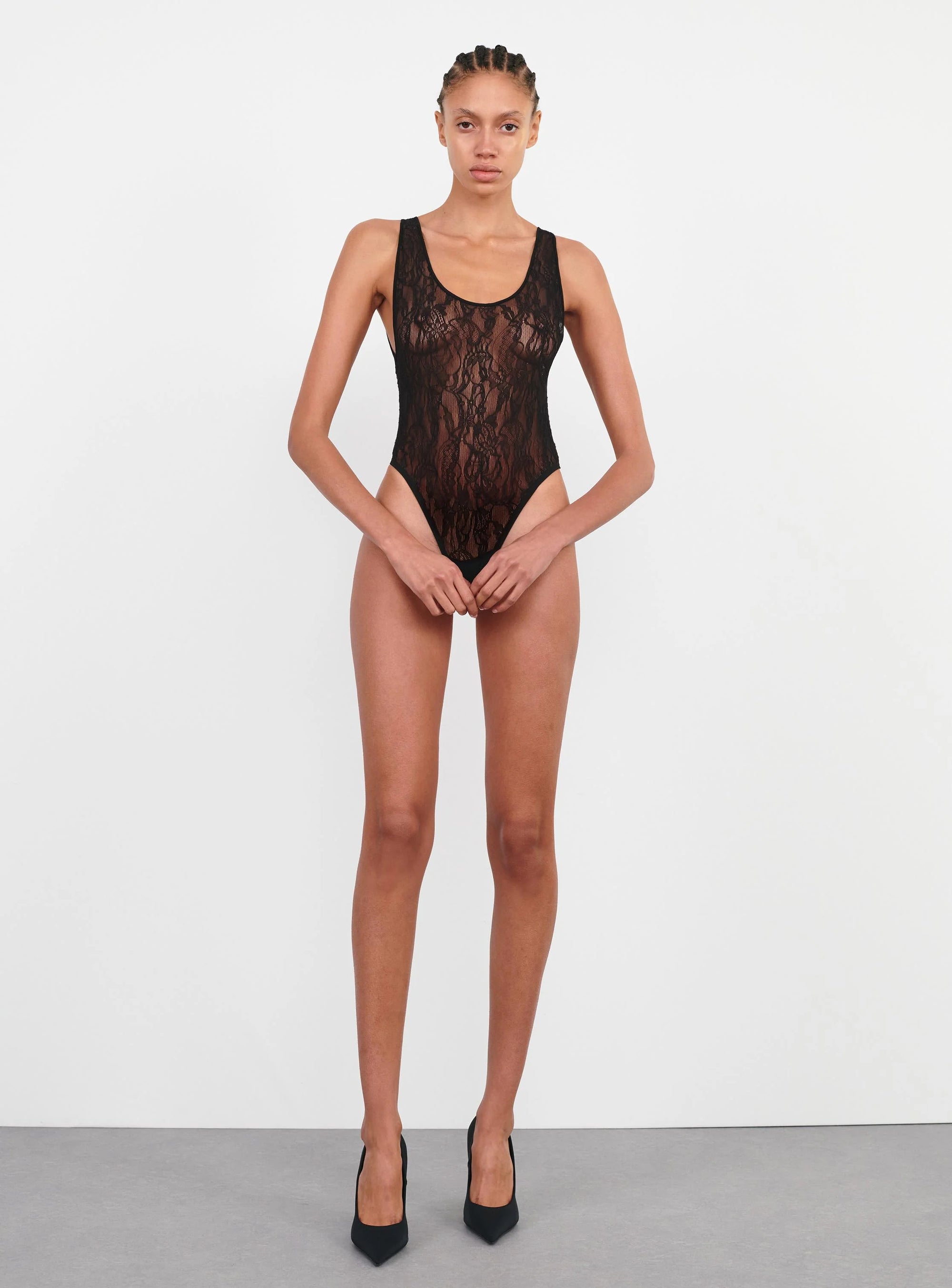 Lace Tank Bodysuit - Black