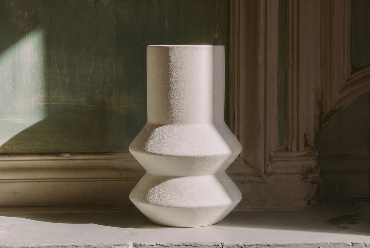 Vase Leandro en céramique tâchetée - Blanc