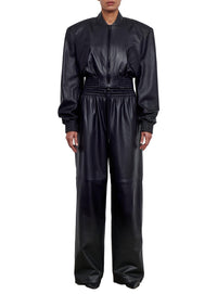 Leather Tailored Crop Bomber - Black